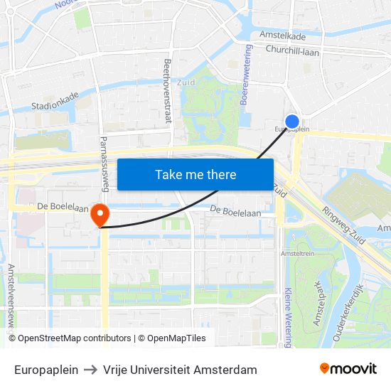 Europaplein to Vrije Universiteit Amsterdam map