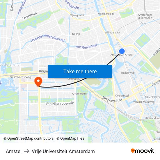 Amstel to Vrije Universiteit Amsterdam map