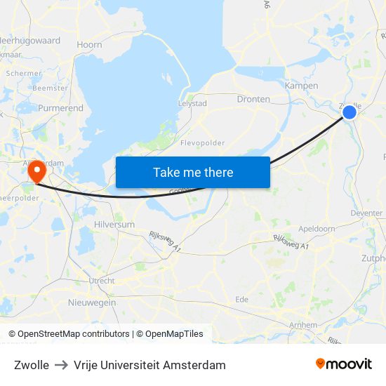 Zwolle to Vrije Universiteit Amsterdam map