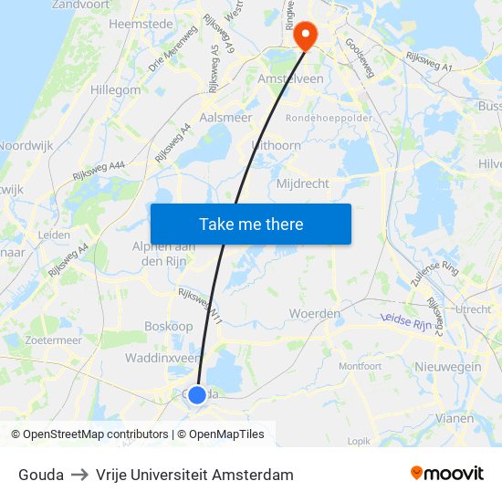 Gouda to Vrije Universiteit Amsterdam map