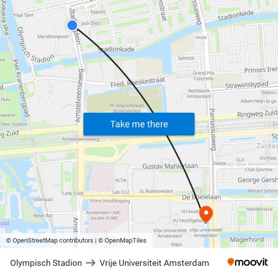 Olympisch Stadion to Vrije Universiteit Amsterdam map