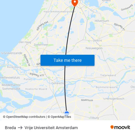 Breda to Vrije Universiteit Amsterdam map
