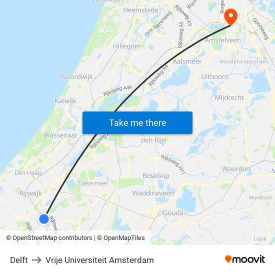 Delft to Vrije Universiteit Amsterdam map