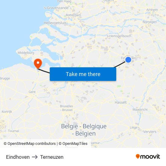 Eindhoven, Nieuwe Emmasingel 10 to Terneuzen map