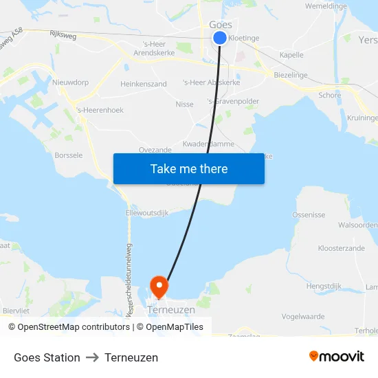 Goes Station to Terneuzen map