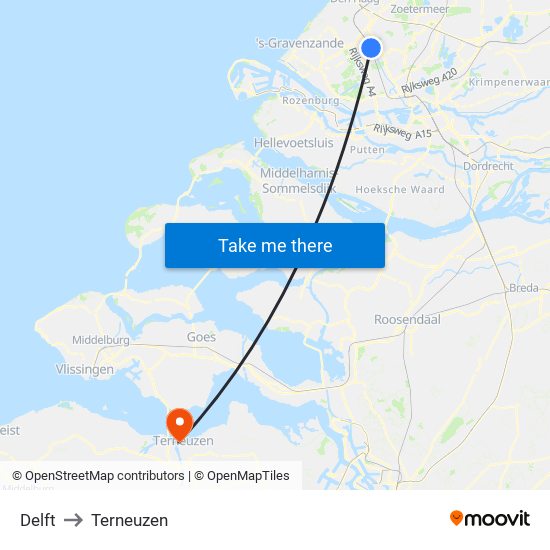 Delft to Terneuzen map