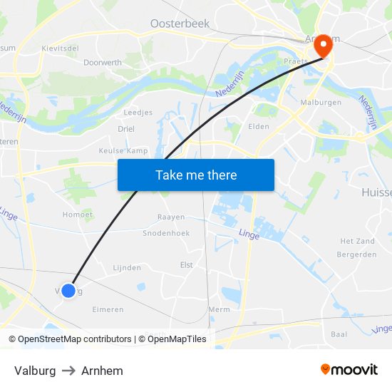 Valburg to Arnhem map