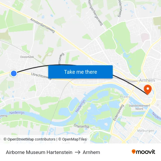 Airborne Museum Hartenstein to Arnhem map