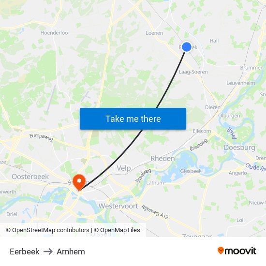 Eerbeek to Arnhem map