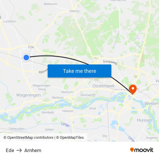Ede to Arnhem map