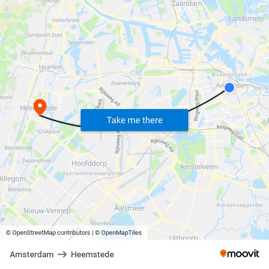 Amsterdam to Heemstede map