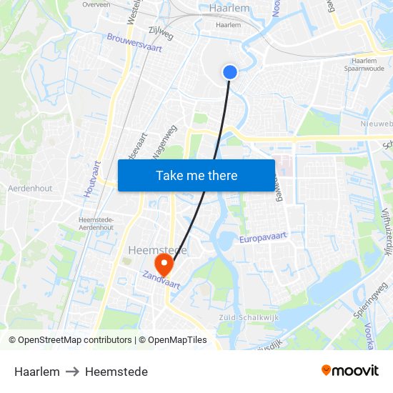 Haarlem to Heemstede map