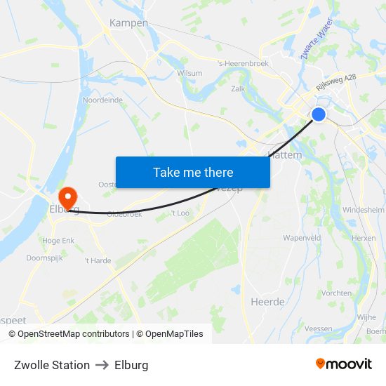 Zwolle Station to Elburg map