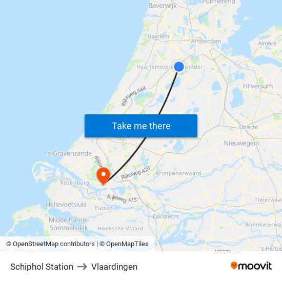 Schiphol Station to Vlaardingen map