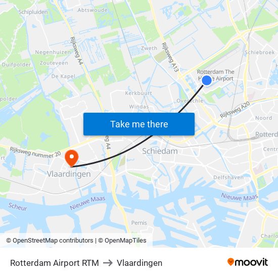 Rotterdam Airport RTM to Vlaardingen map