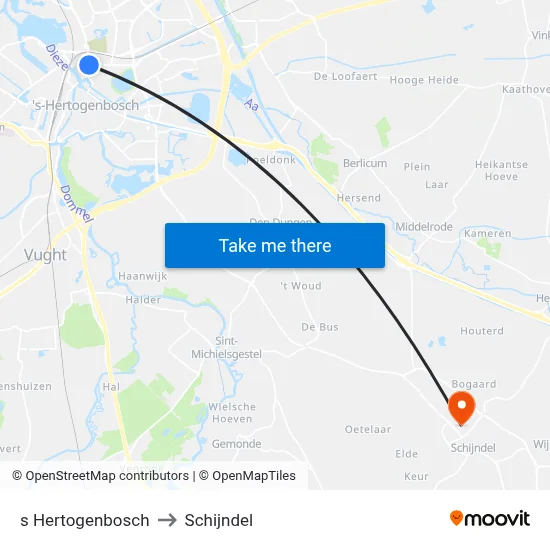 s Hertogenbosch to Schijndel map
