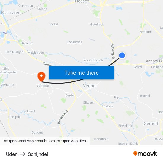 Uden to Schijndel map