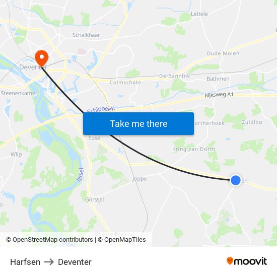 Harfsen to Deventer map