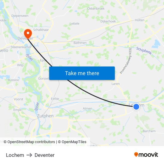 Lochem to Deventer map