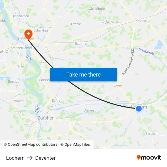 Lochem to Deventer map
