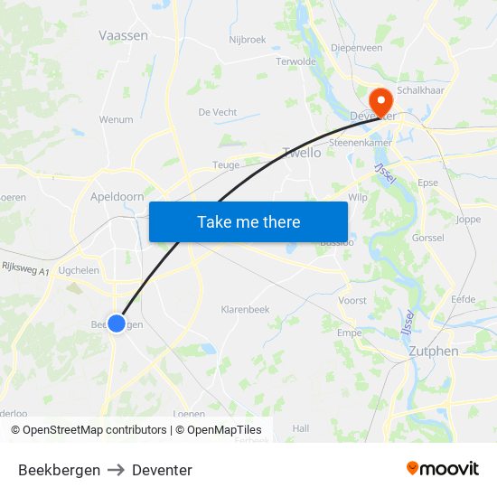 Beekbergen to Deventer map