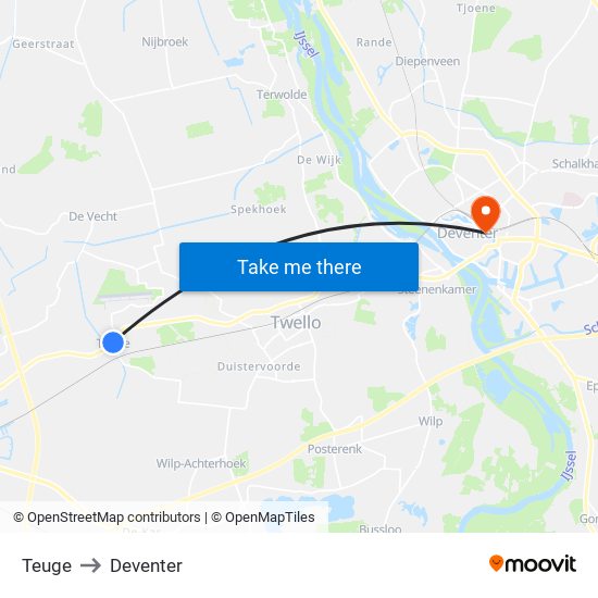Teuge to Deventer map