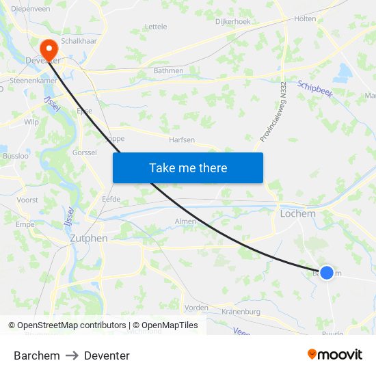Barchem to Deventer map