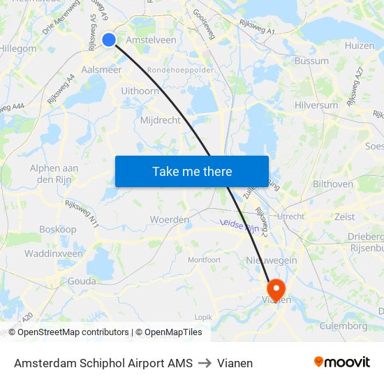 Amsterdam Schiphol Airport AMS to Vianen map