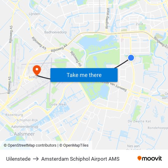 Uilenstede to Amsterdam Schiphol Airport AMS map