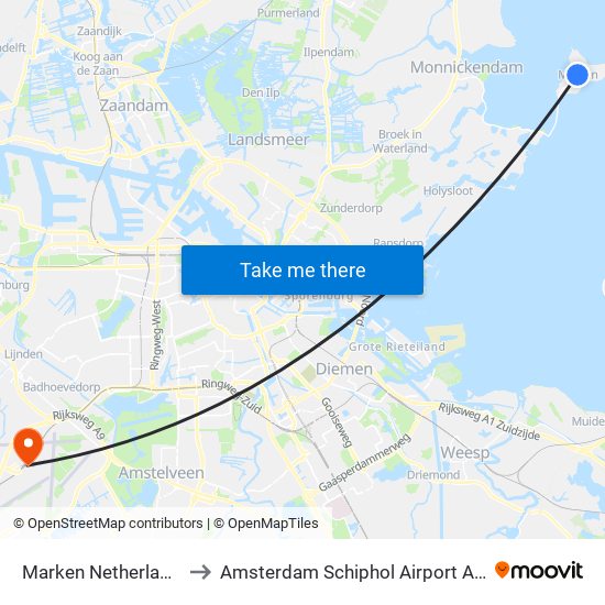 Marken Netherlands to Amsterdam Schiphol Airport AMS map