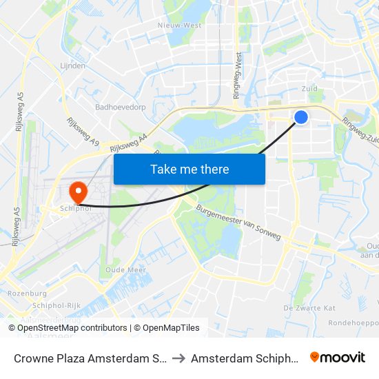 Crowne Plaza Amsterdam South an IHG Hotel to Amsterdam Schiphol Airport AMS map