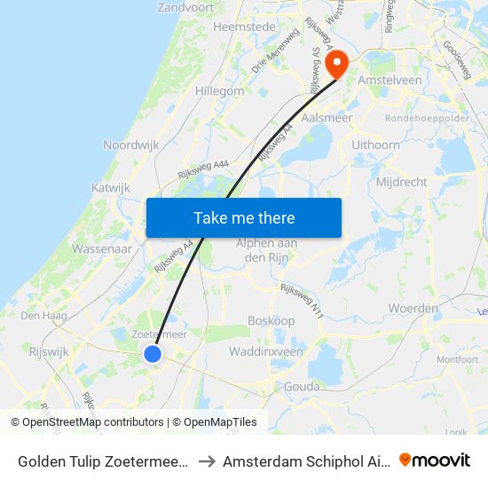 Golden Tulip Zoetermeer Den Haag to Amsterdam Schiphol Airport AMS map