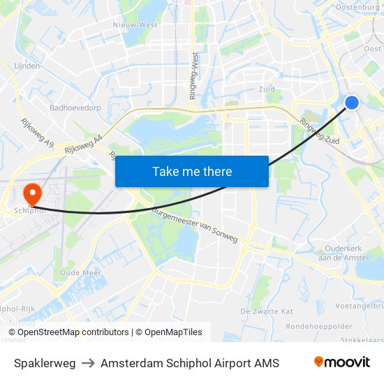 Spaklerweg to Amsterdam Schiphol Airport AMS map