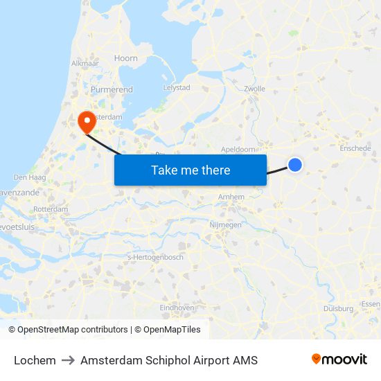 Lochem to Amsterdam Schiphol Airport AMS map