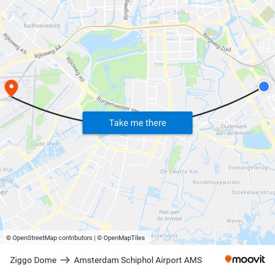 Ziggo Dome to Amsterdam Schiphol Airport AMS map