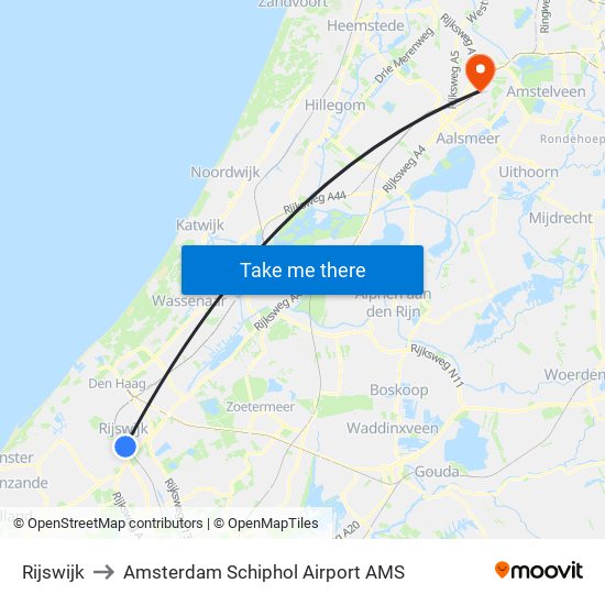 Rijswijk to Amsterdam Schiphol Airport AMS map