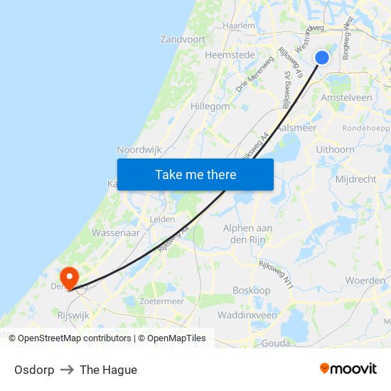 Osdorp to The Hague map