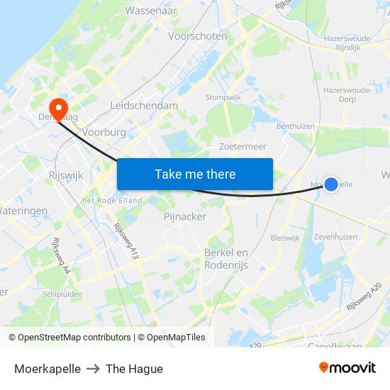 Moerkapelle to The Hague map