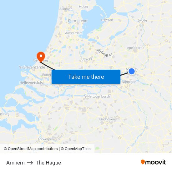 Arnhem to The Hague map