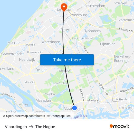 Vlaardingen to The Hague map