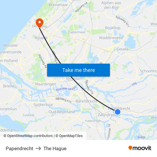 Papendrecht to The Hague map