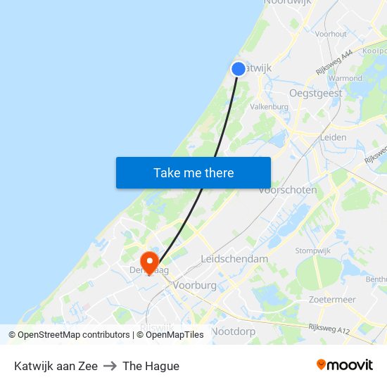 Katwijk aan Zee to The Hague map
