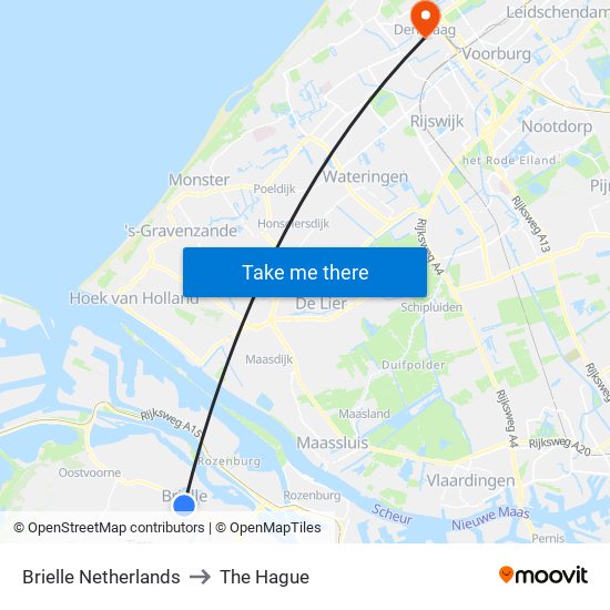 Brielle Netherlands to The Hague map