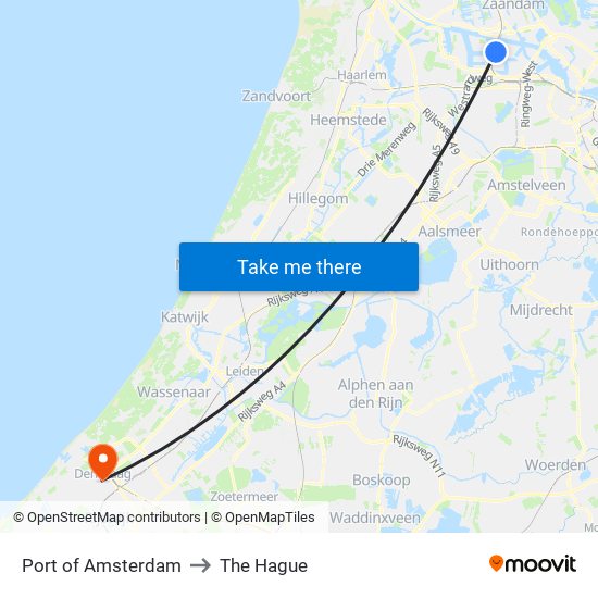 Port of Amsterdam to The Hague map