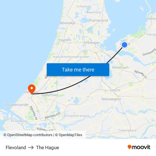 Flevoland to The Hague map