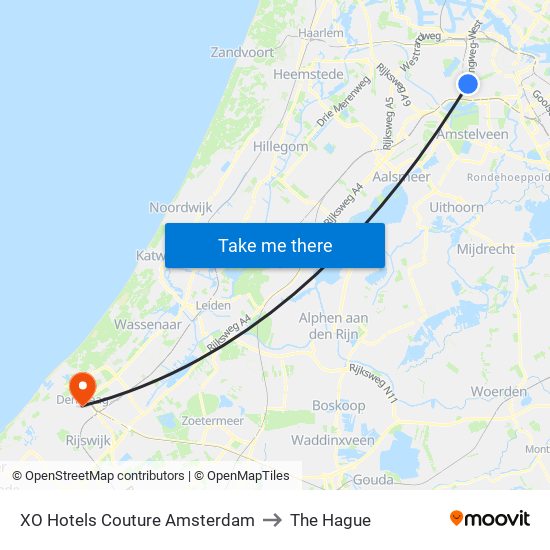 XO Hotels Couture Amsterdam to The Hague map