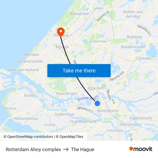 Rotterdam Ahoy complex to The Hague map