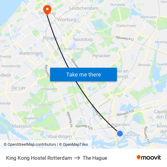 King Kong Hostel Rotterdam to The Hague map