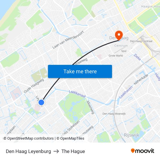 Den Haag Leyenburg to The Hague map