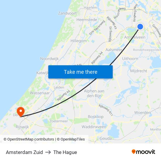 Amsterdam Zuid to The Hague map